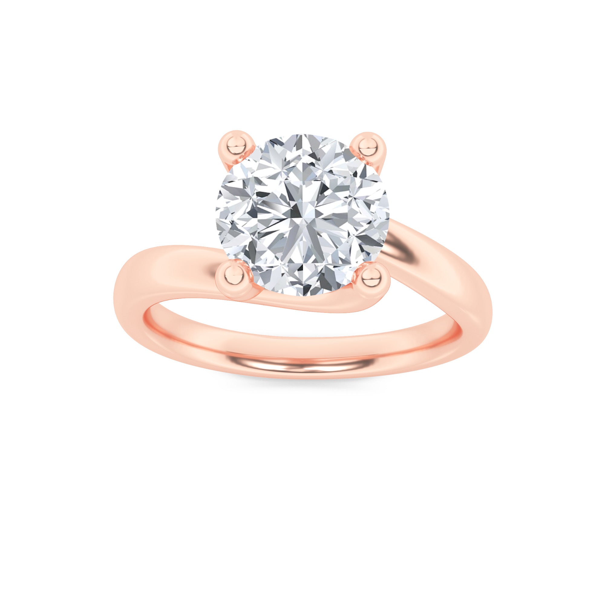 3CTW Round Shaped Lab Grown Diamond (F/VS) Bypass Shank Engagement Ring in 14K Gold