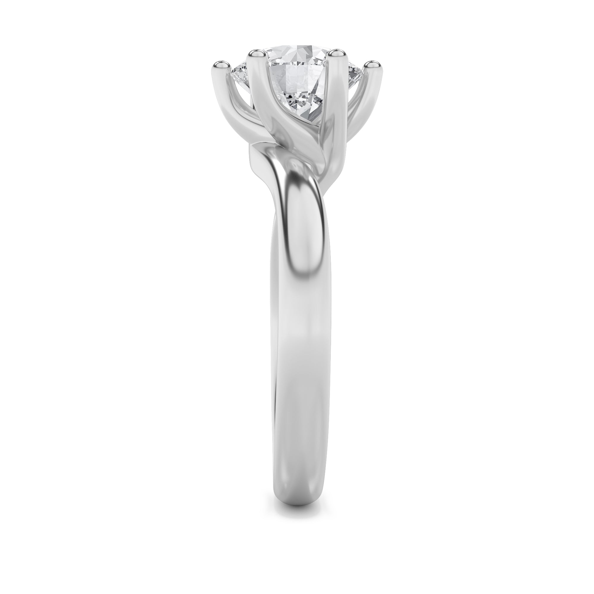1CTW Round Shaped Lab Grown Diamond (F/VVS) Bypass Shank Engagement Ring in 14K Gold
