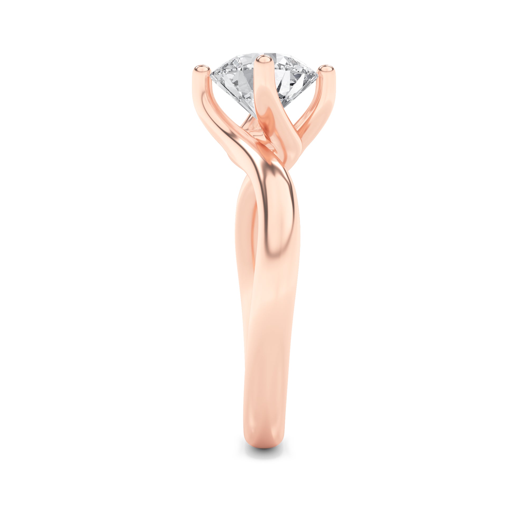 1CTW Round Shaped Lab Grown Diamond (F/VS) Bypass Shank Engagement Ring in 14K Gold