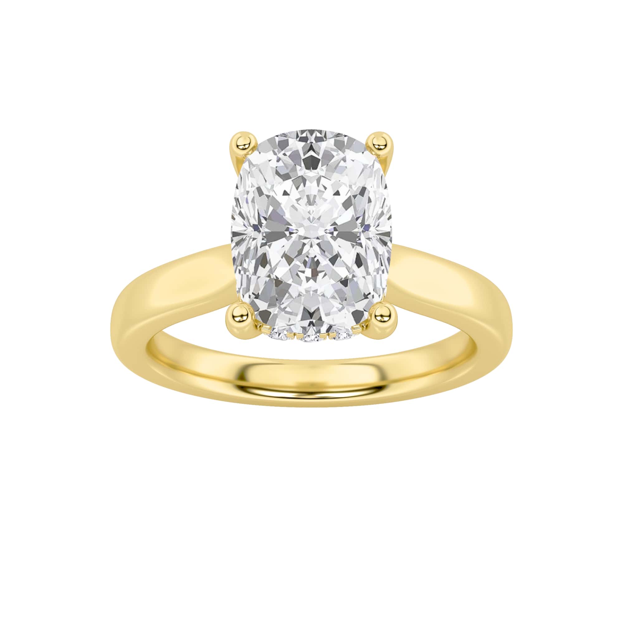 1CTW Elongated Cushion Shaped Lab Grown Diamond (F/VS) Hidden Halo Cathedral Shank Engagement Ring in 14K Gold