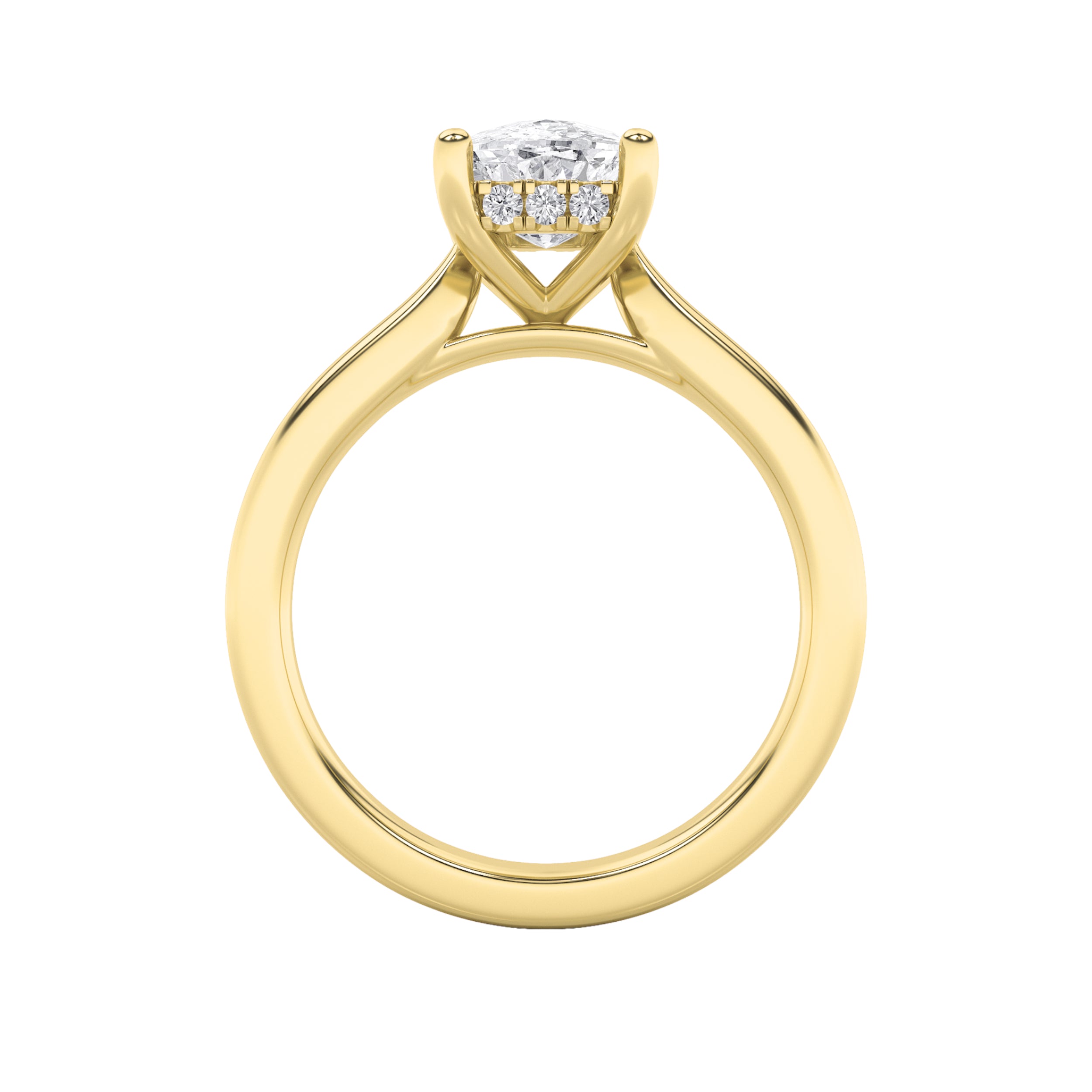 1CTW Elongated Cushion Shaped Lab Grown Diamond (F/VS) Hidden Halo Cathedral Shank Engagement Ring in 14K Gold