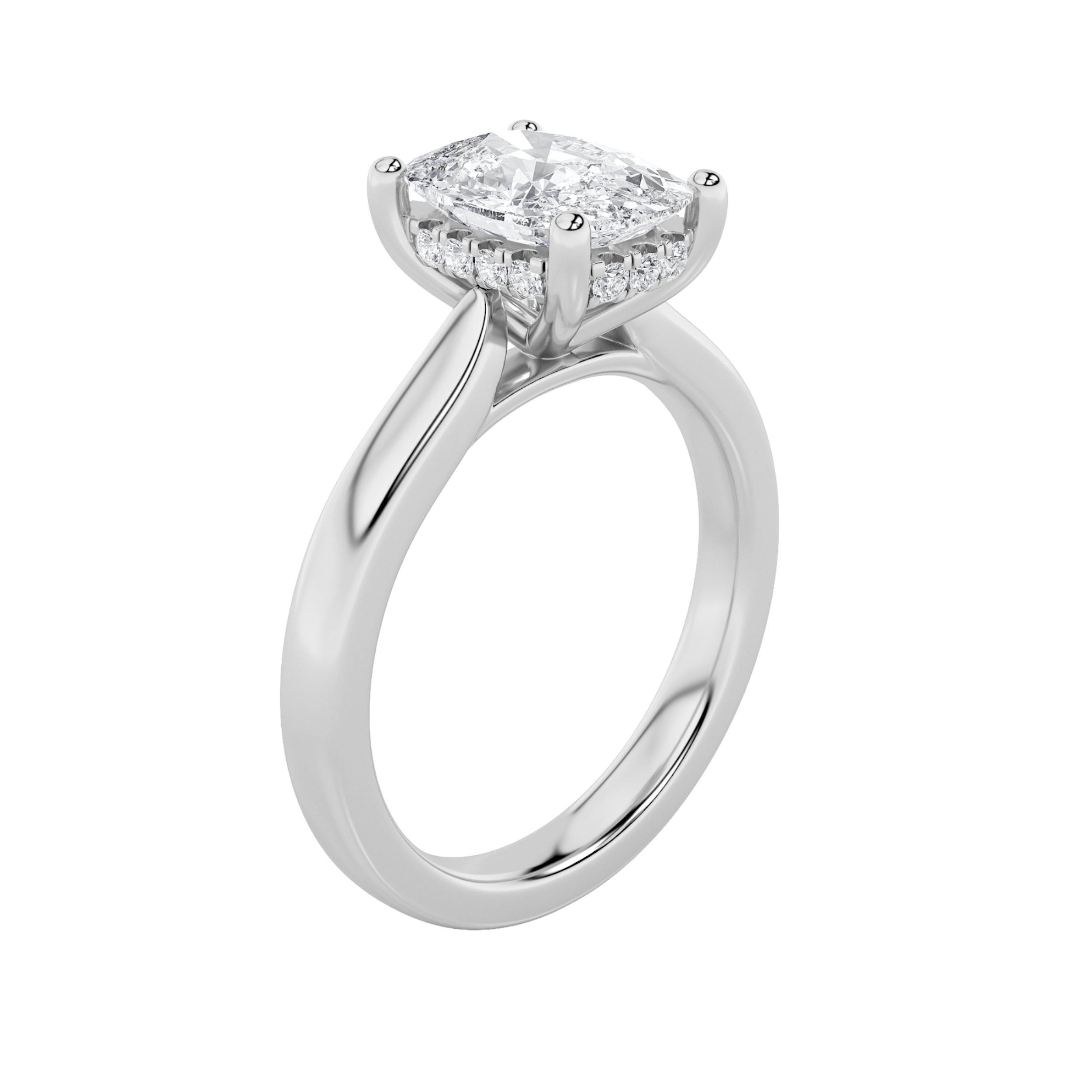2CTW Elongated Cushion Shaped Lab Grown Diamond (F/VS) Classic Cathedral Shank Engagement Ring in 14K Gold