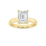 2CTW Emerald Shaped Lab Grown Diamond (F/VS) Hidden Halo Cathedral Shank Engagement Ring in 14K Gold