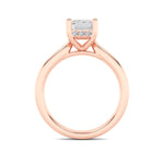 2CTW Emerald Shaped Lab Grown Diamond (F/VS) Hidden Halo Cathedral Shank Engagement Ring in 14K Gold