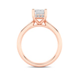 2CTW Emerald Shaped Lab Grown Diamond (F/VS) Hidden Halo Cathedral Shank Engagement Ring in 14K Gold