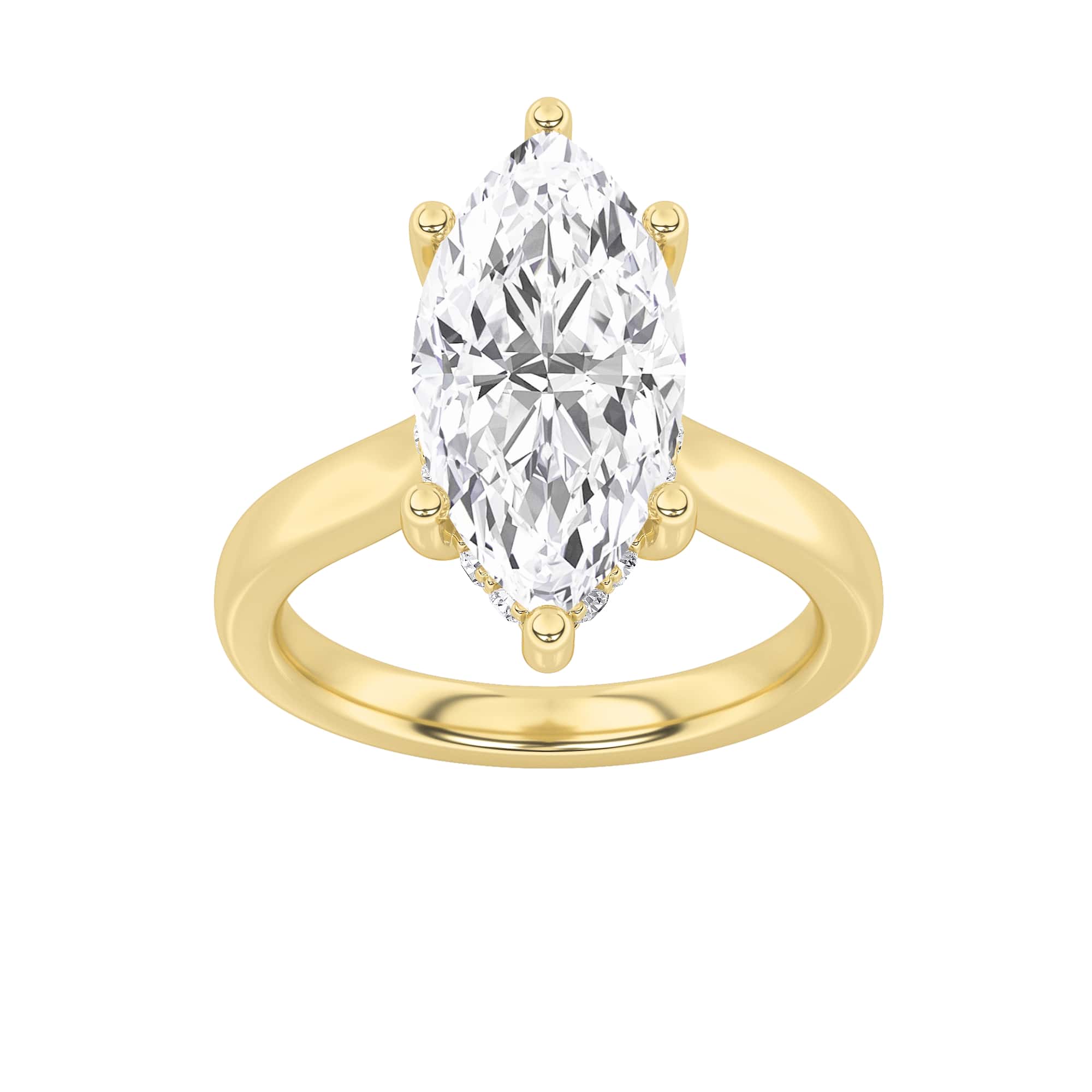 1CTW Marquise Shaped Lab Grown Diamond (F/VS) Hidden Halo Cathedral Shank Engagement Ring in 14K Gold