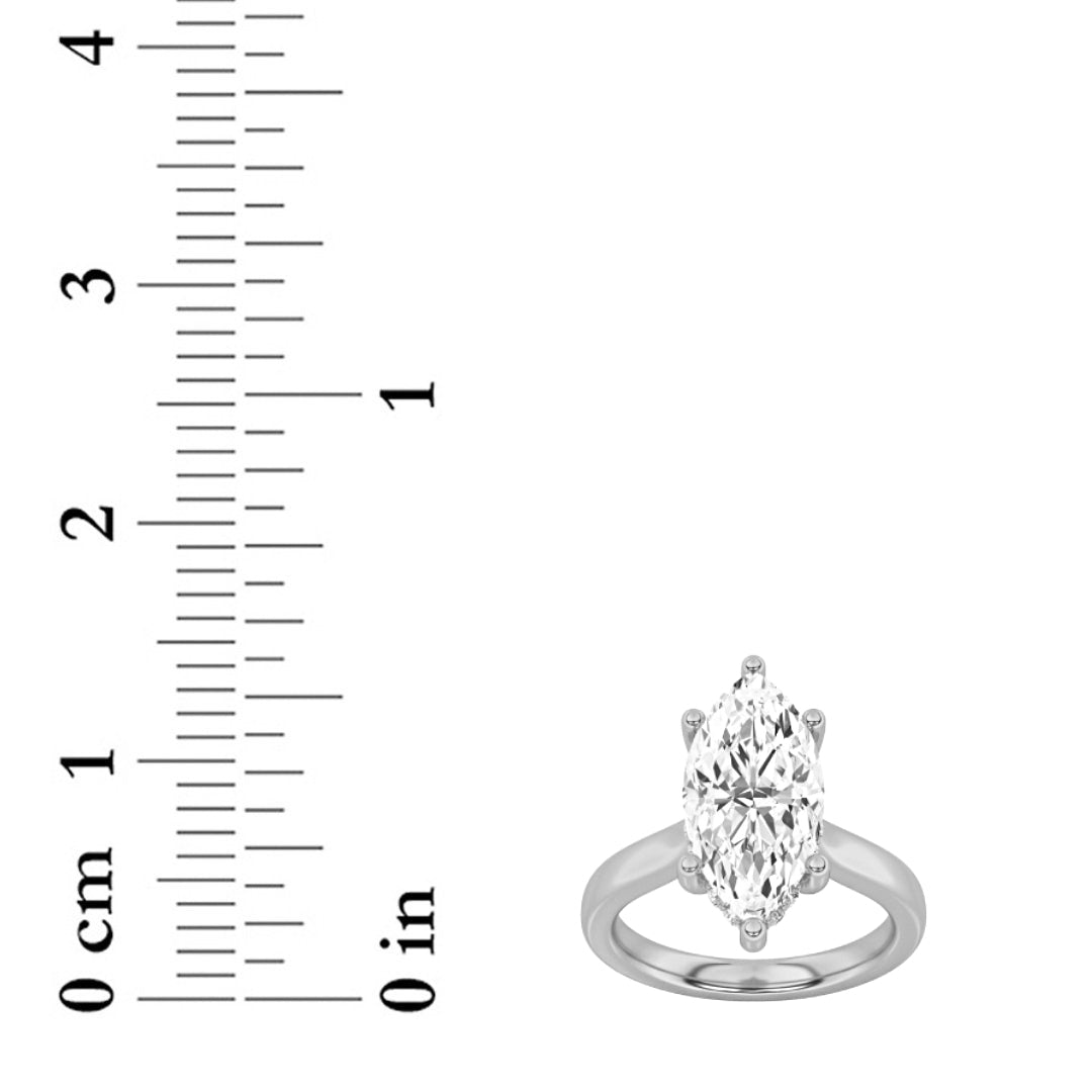 2CTW Marquise Shaped Lab Grown Diamond (F/VS) Hidden Halo Cathedral Shank Engagement Ring in 14K Gold