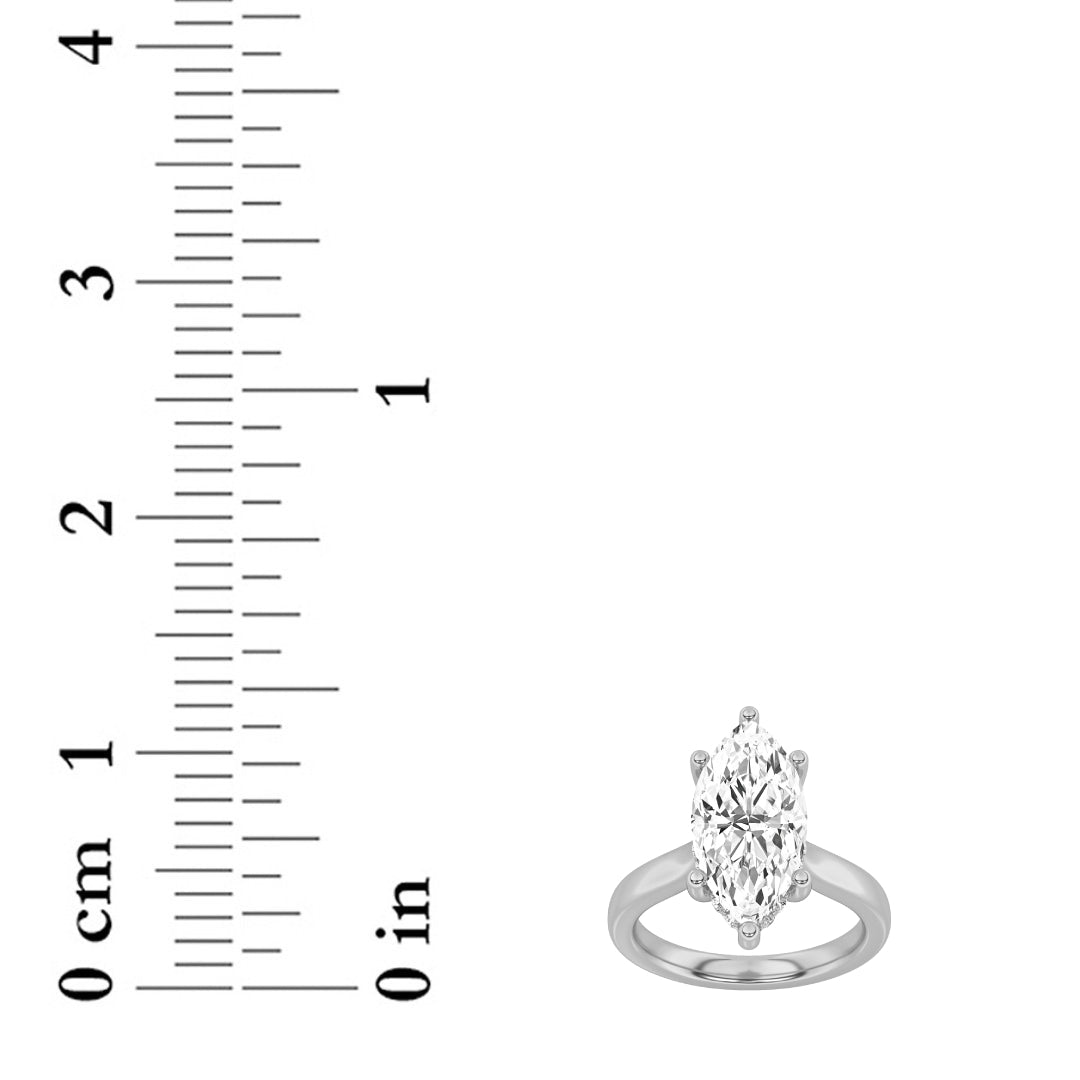 3CTW Marquise Shaped Lab Grown Diamond (F/VS) Hidden Halo Cathedral Shank Engagement Ring in 14K Gold