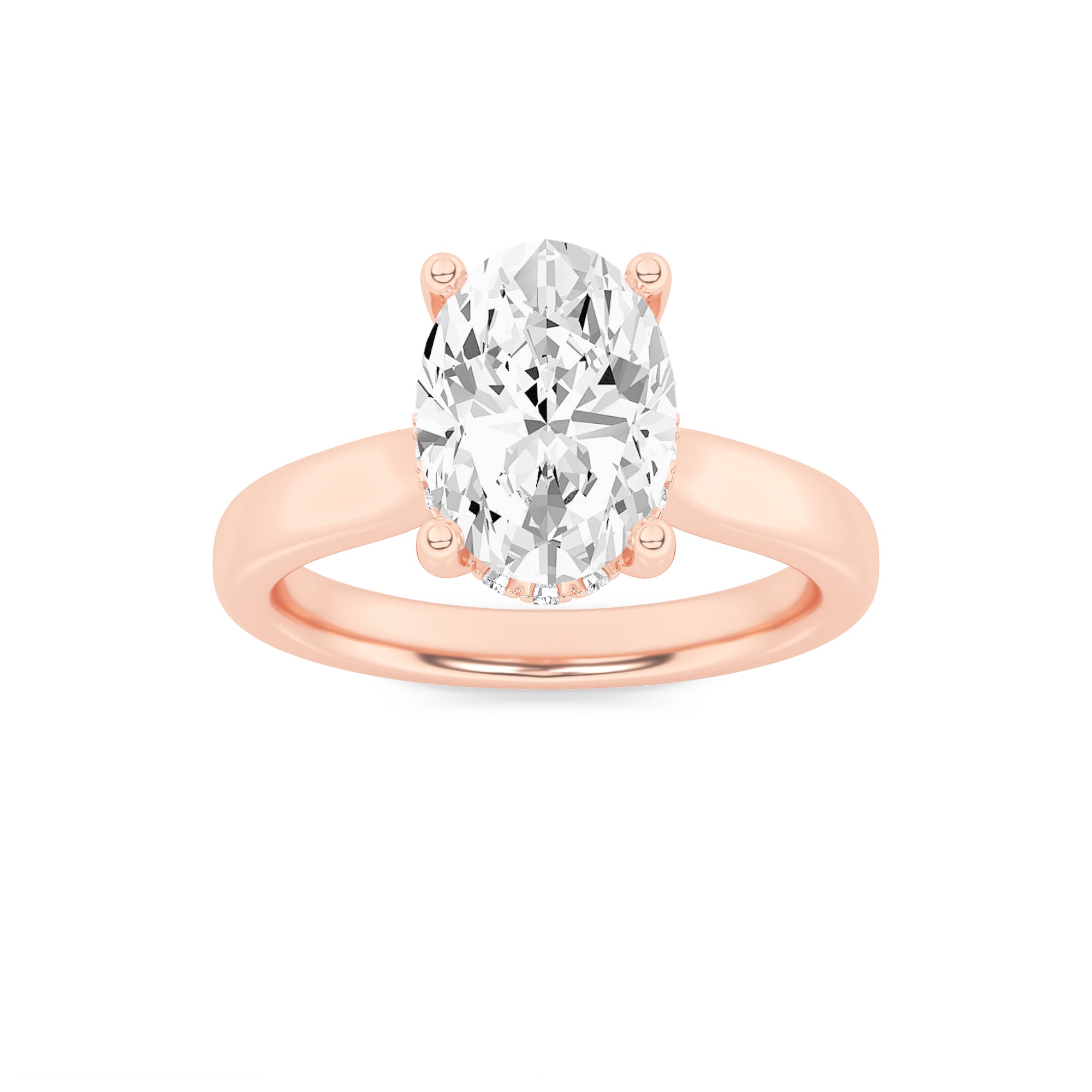 1CTW Oval Shaped Lab Grown Diamond (F/VS) Hidden Halo Cathedral Shank Engagement Ring in 14K Gold