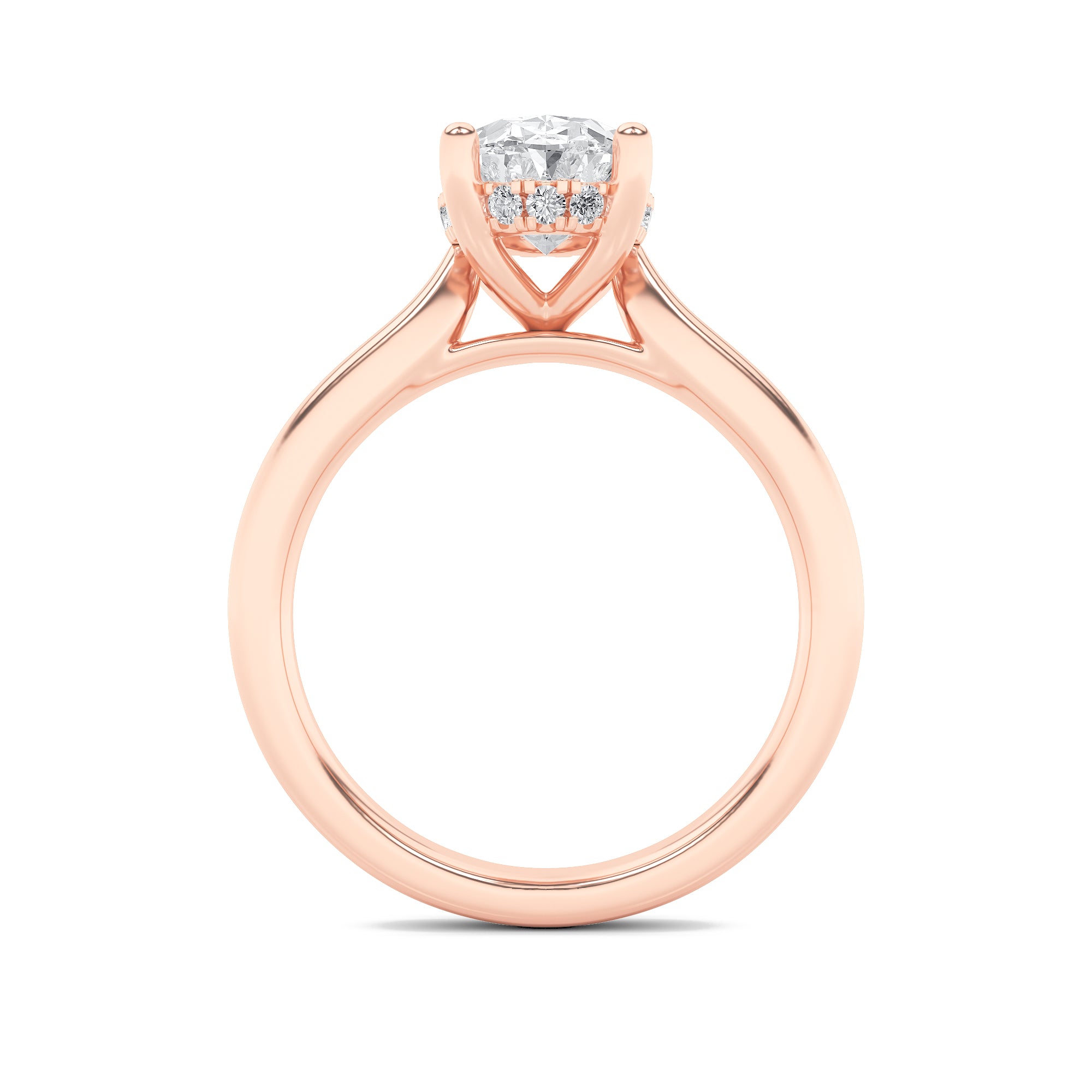 1CTW Oval Shaped Lab Grown Diamond (F/VS) Hidden Halo Cathedral Shank Engagement Ring in 14K Gold