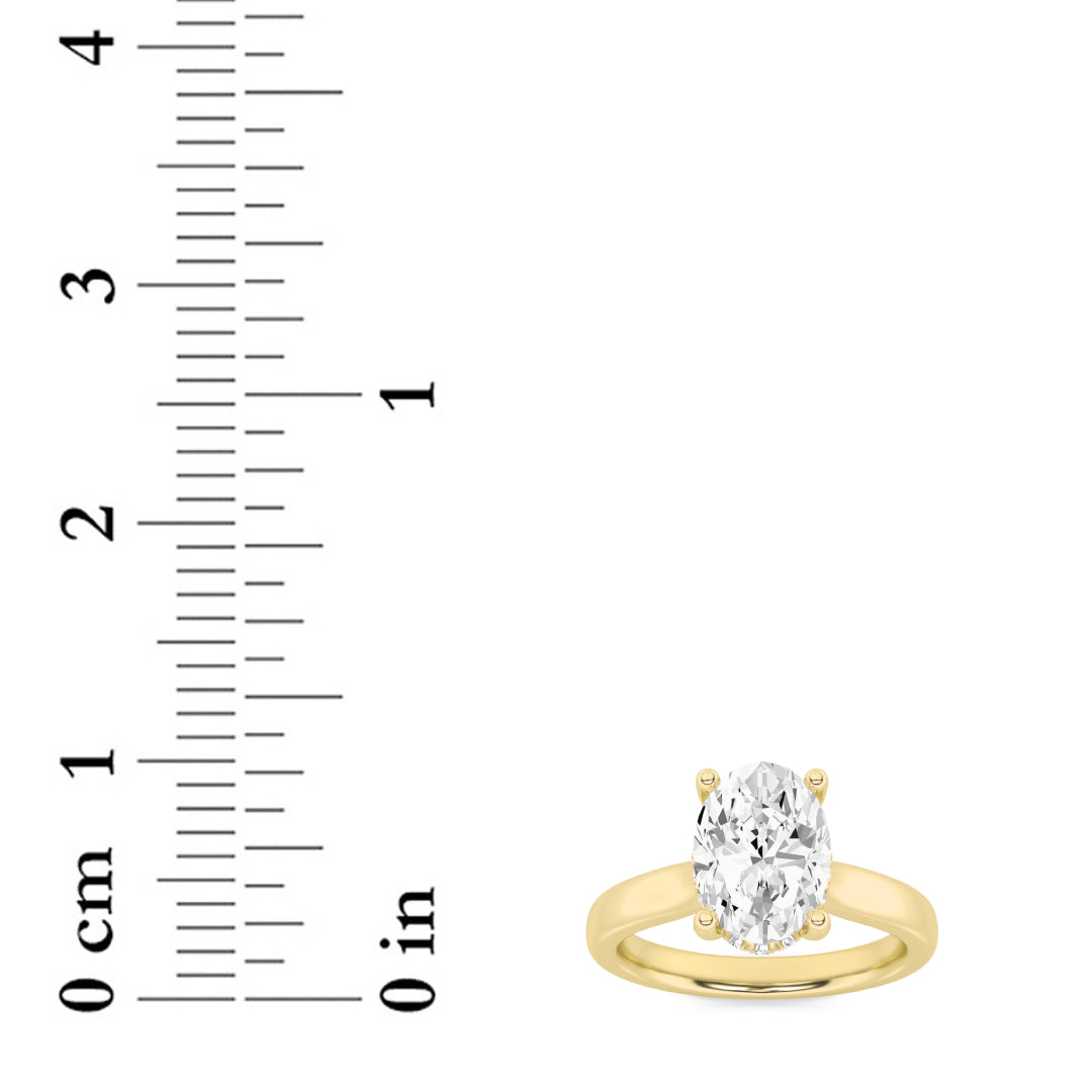 2CTW Oval Shaped Lab Grown Diamond (F/VS) Hidden Halo Cathedral Shank Engagement Ring in 14K Gold