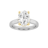 2CTW Oval Shaped Lab Grown Diamond (F/VVS) Hidden Halo Cathedral Shank Engagement Ring in 14K Gold