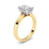 2CTW Oval Shaped Lab Grown Diamond (F/VVS) Hidden Halo Cathedral Shank Engagement Ring in 14K Gold