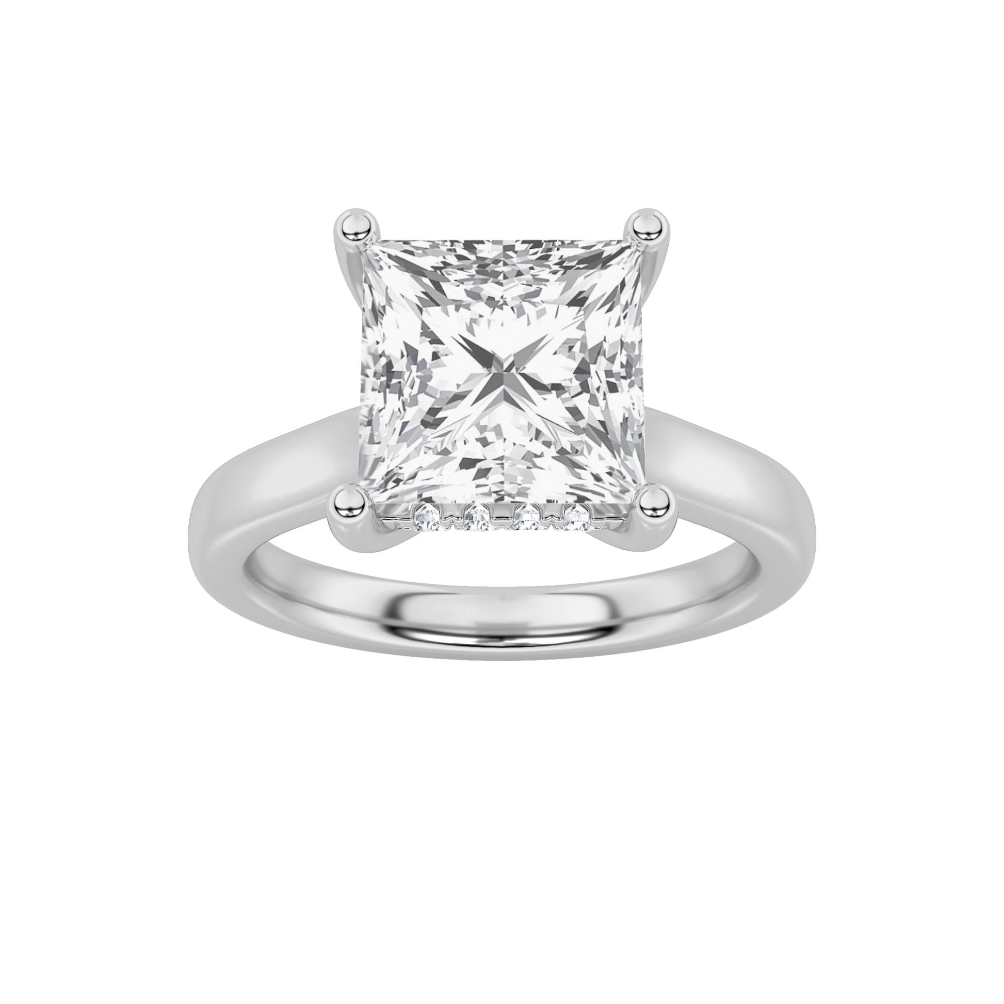 4CTW Princess Shaped Lab Grown Diamond (F/VS) Ring in 14K White Gold