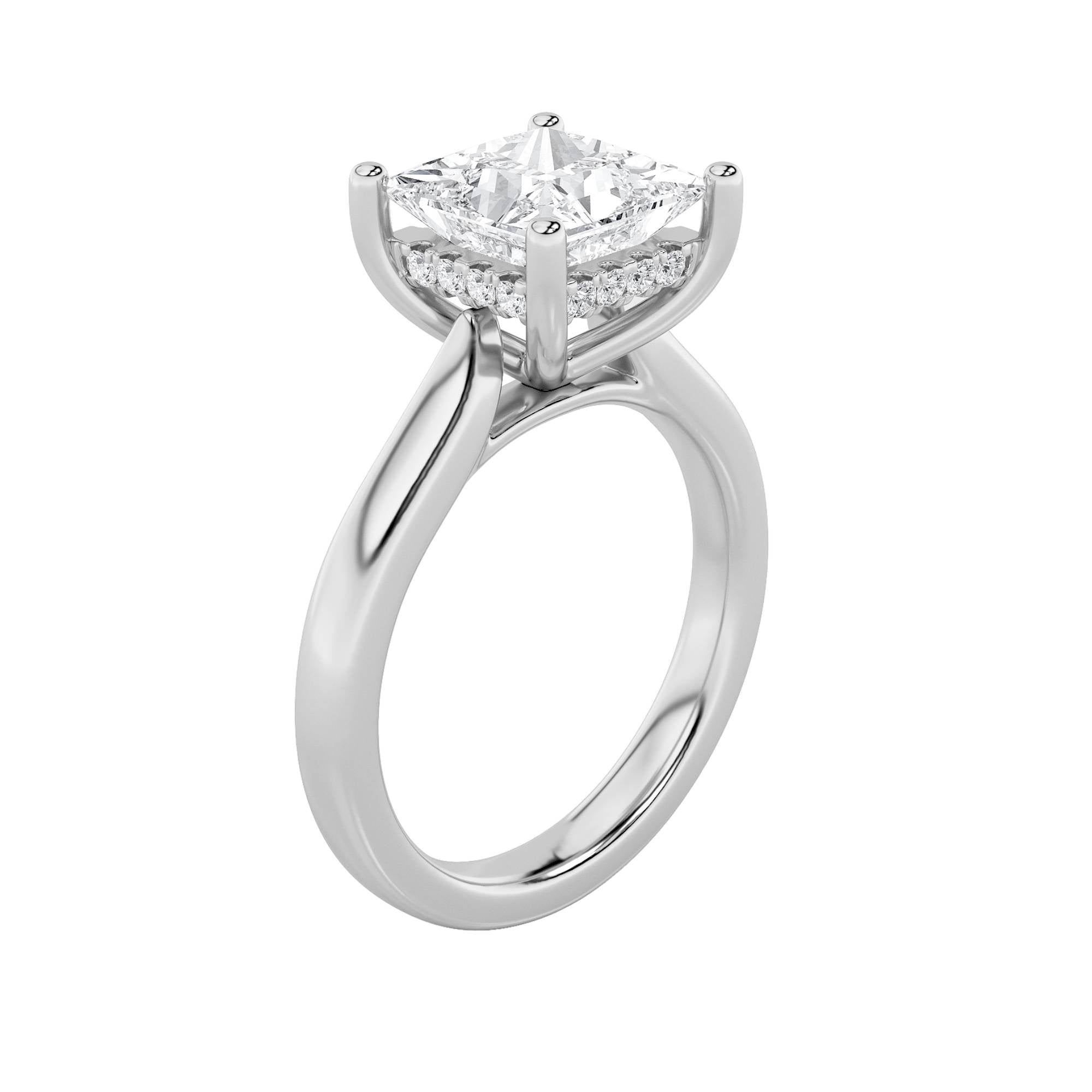 4CTW Princess Shaped Lab Grown Diamond (F/VS) Ring in 14K White Gold