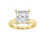 4CTW Princess Shaped Lab Grown Diamond (F/VS) Ring in 14K Yellow Gold