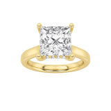 4CTW Princess Shaped Lab Grown Diamond (F/VS) Ring in 14K Yellow Gold