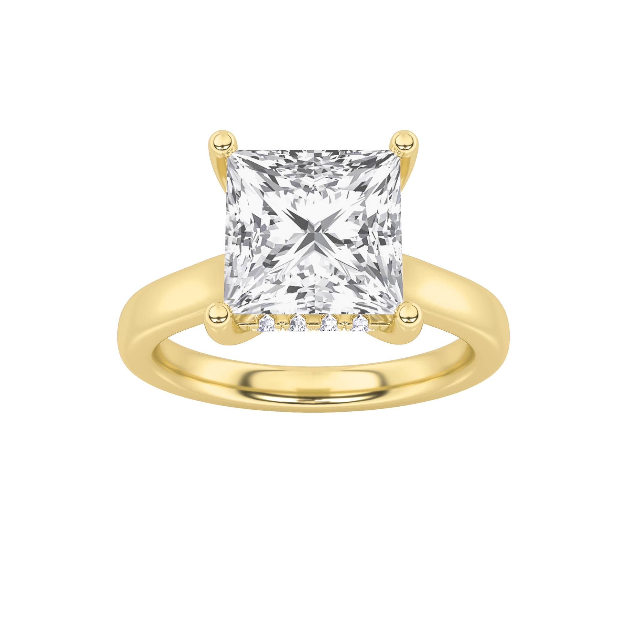 4CTW Princess Shaped Lab Grown Diamond (F/VS) Ring in 14K Yellow Gold
