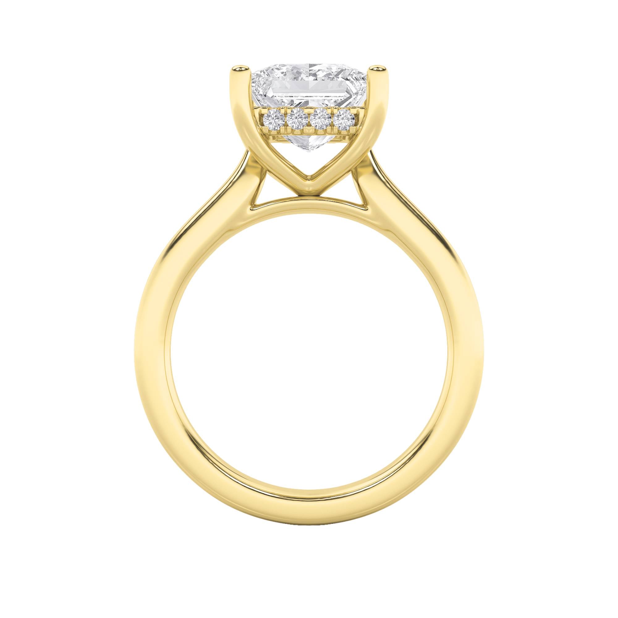 4CTW Princess Shaped Lab Grown Diamond (F/VS) Ring in 14K Yellow Gold