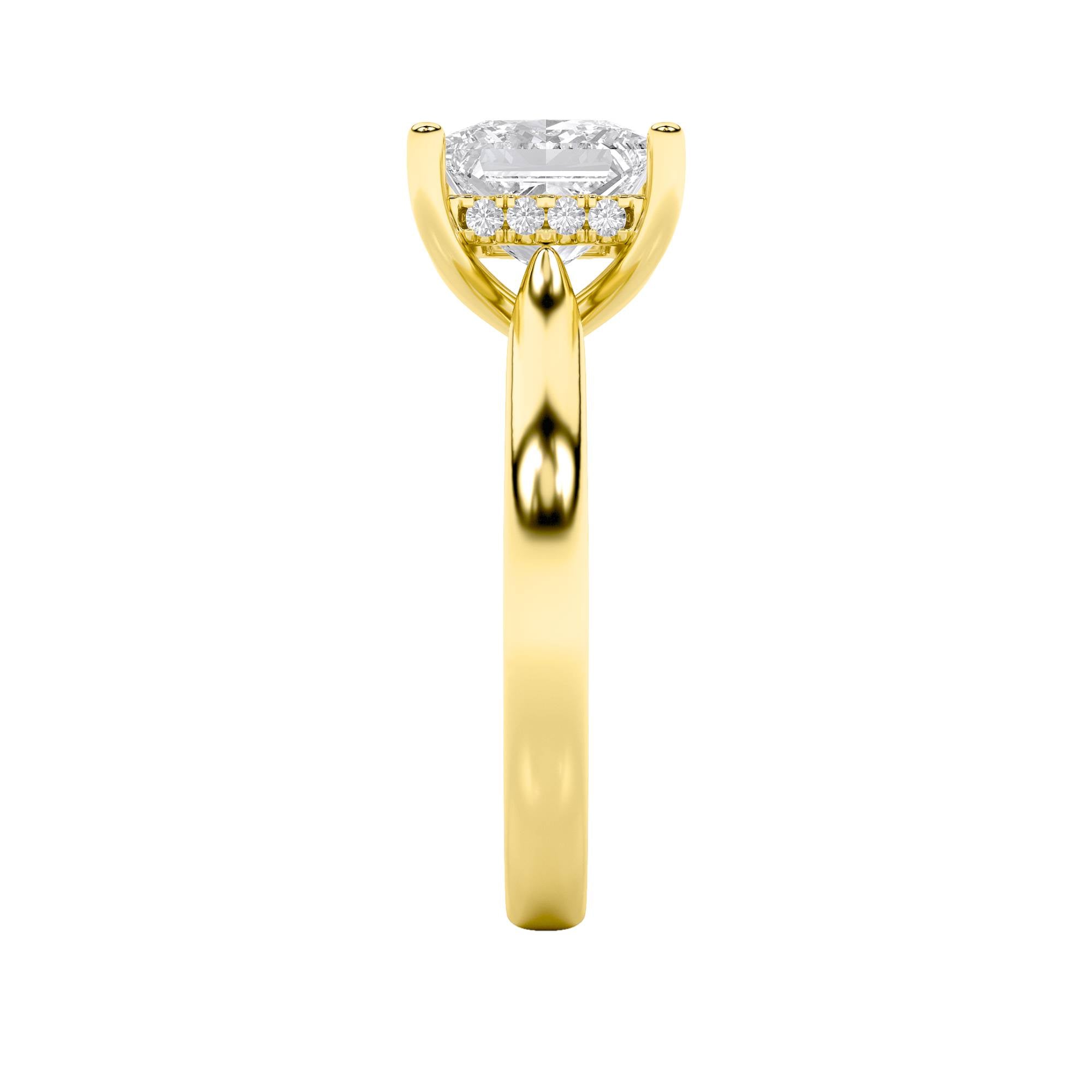 4CTW Princess Shaped Lab Grown Diamond (F/VS) Ring in 14K Yellow Gold
