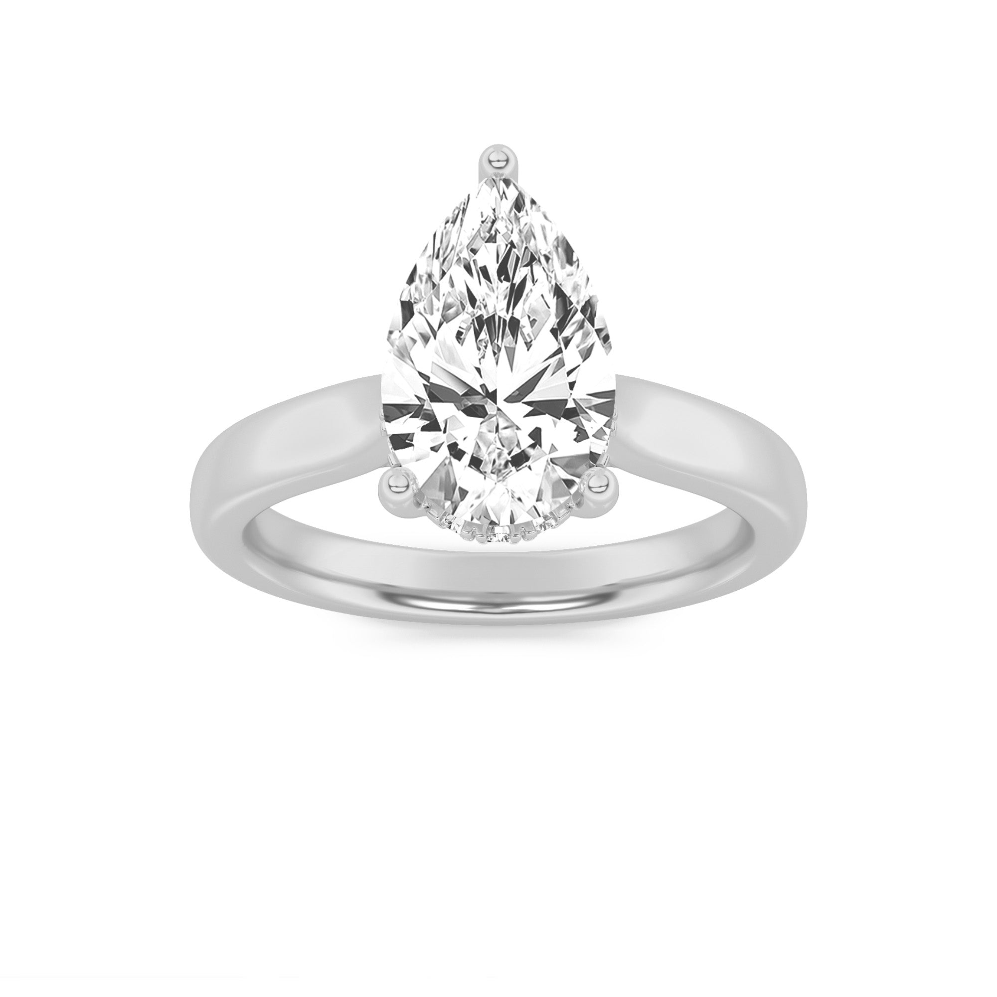 1CTW Pear Shaped Lab Grown Diamond (F/VS) Hidden Halo Cathedral Shank Engagement Ring in 14K Gold
