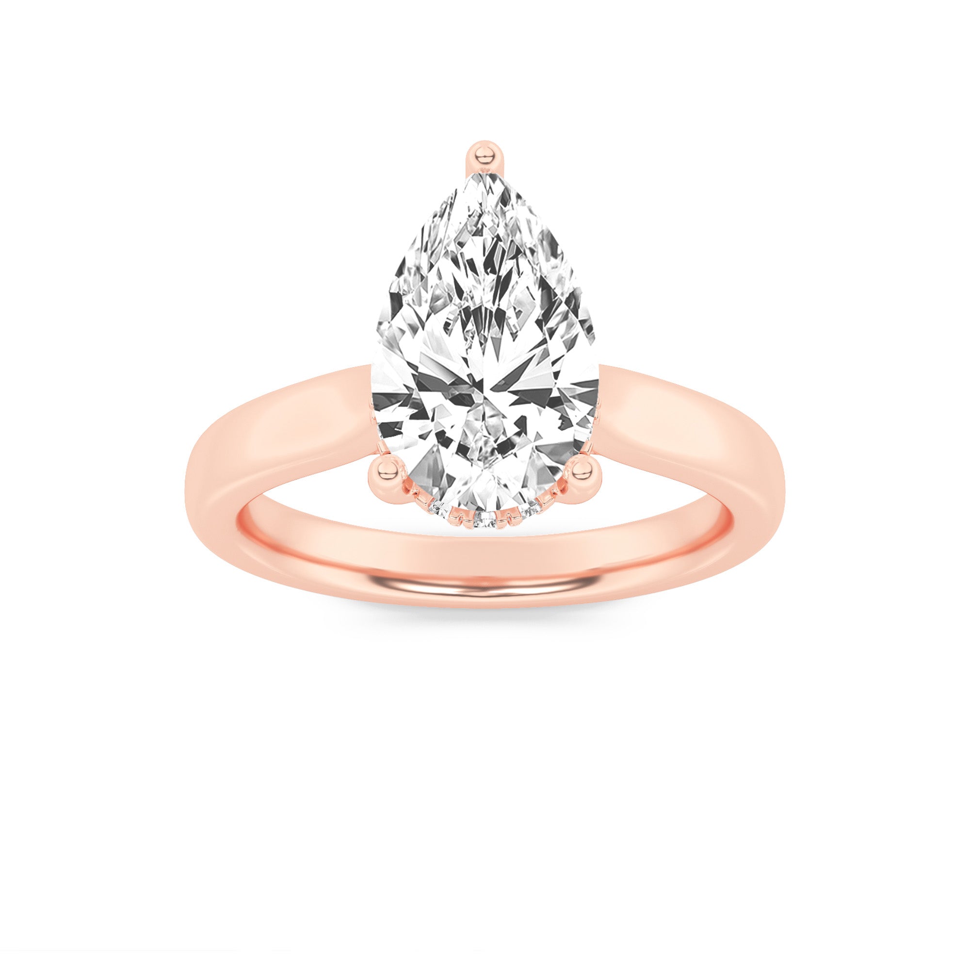 1CTW Pear Shaped Lab Grown Diamond (F/VS) Hidden Halo Cathedral Shank Engagement Ring in 14K Gold