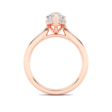 1CTW Pear Shaped Lab Grown Diamond (F/VS) Hidden Halo Cathedral Shank Engagement Ring in 14K Gold
