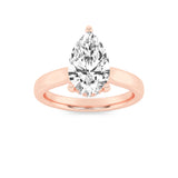 2CTW Pear Shaped Lab Grown Diamond (F/VS) Hidden Halo Cathedral Shank Engagement Ring in 14K Gold