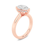 2CTW Pear Shaped Lab Grown Diamond (F/VS) Hidden Halo Cathedral Shank Engagement Ring in 14K Gold