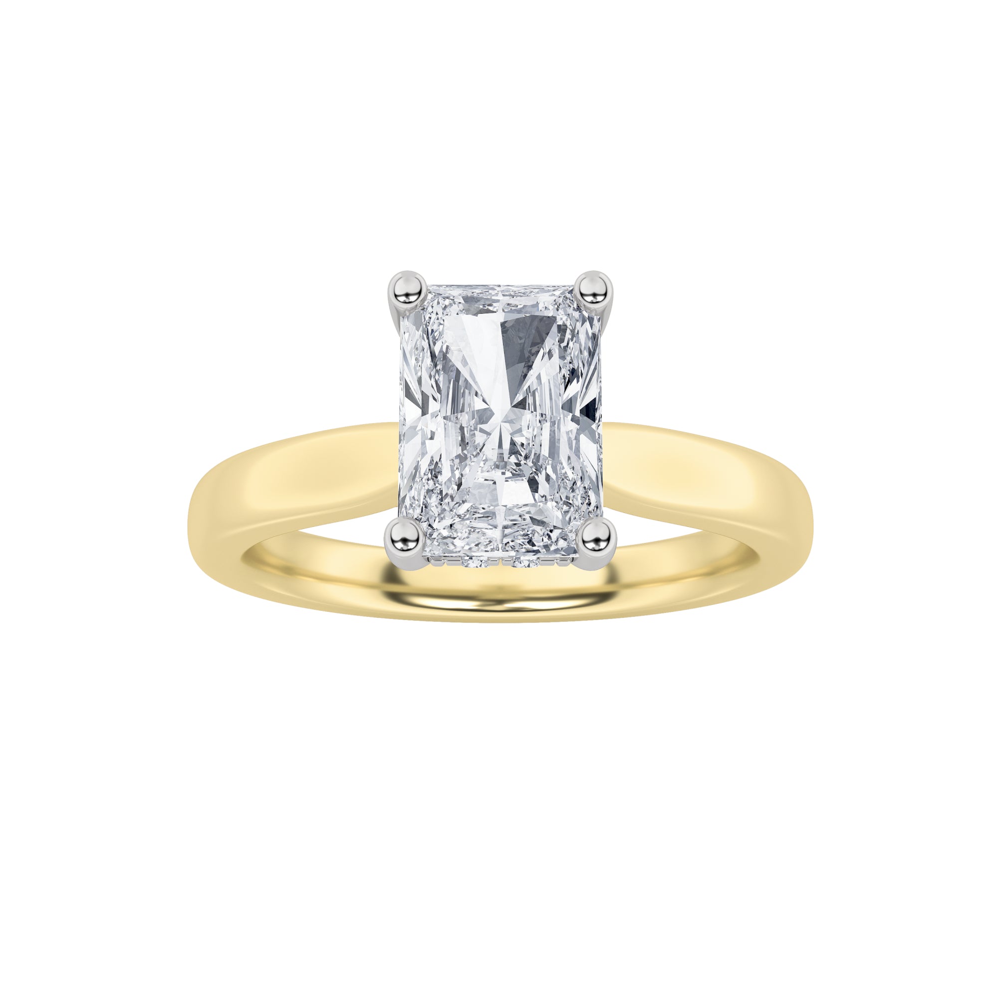 1.5CTW Radiant Shaped Lab Grown Diamond (F/VVS) Hidden Halo Cathedral Shank Engagement Ring in 14K Gold