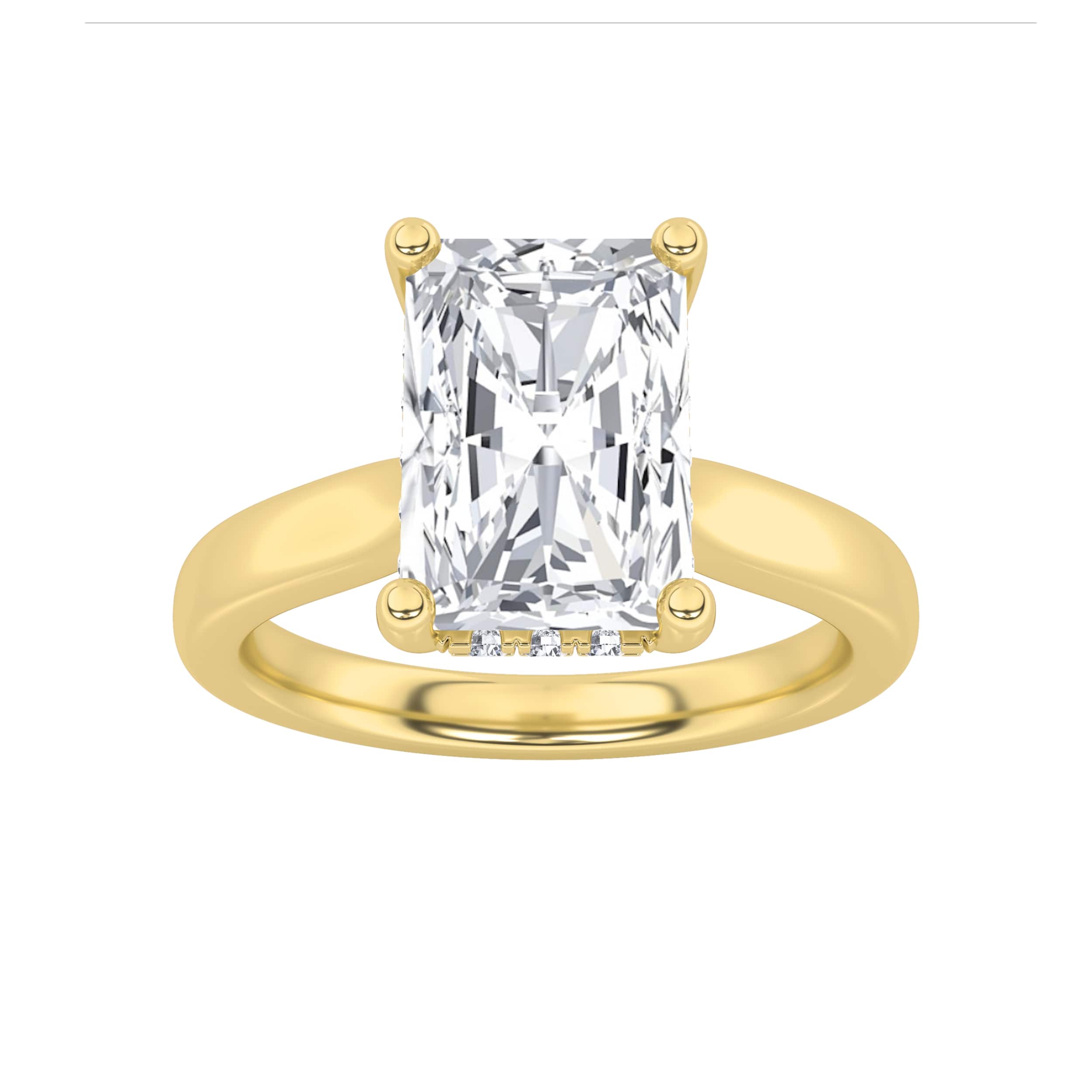 2CTW Radiant Shaped Lab Grown Diamond (F/VS) Hidden Halo Cathedral Shank Engagement Ring in 14K Gold