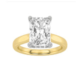 3CTW Radiant Shaped Lab Grown Diamond (F/VVS) Hidden Halo Cathedral Shank Engagement Ring in 14K Gold