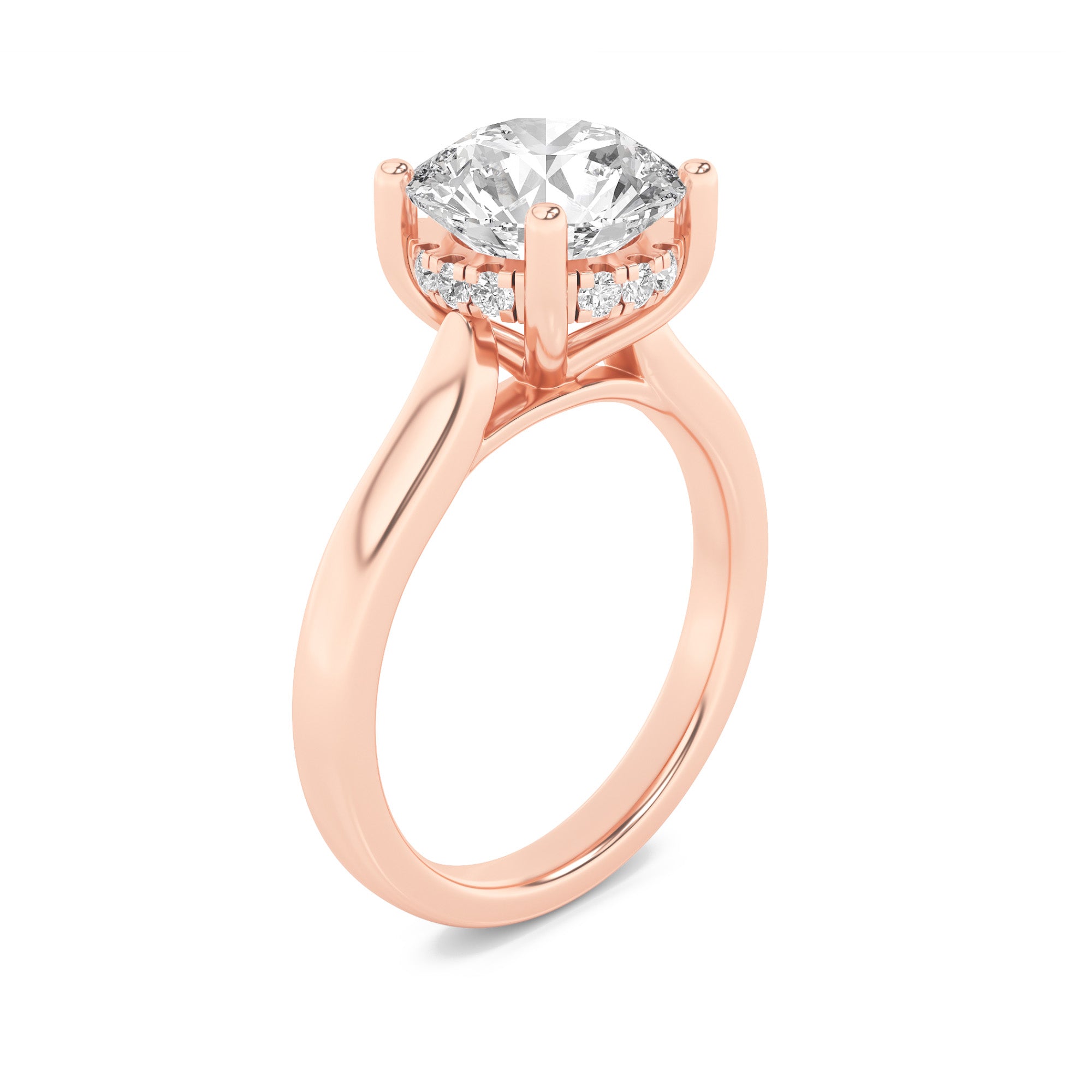 1CTW Round Shaped Lab Grown Diamond (F/VS) Hidden Halo Cathedral Shank Engagement Ring in 14K Gold