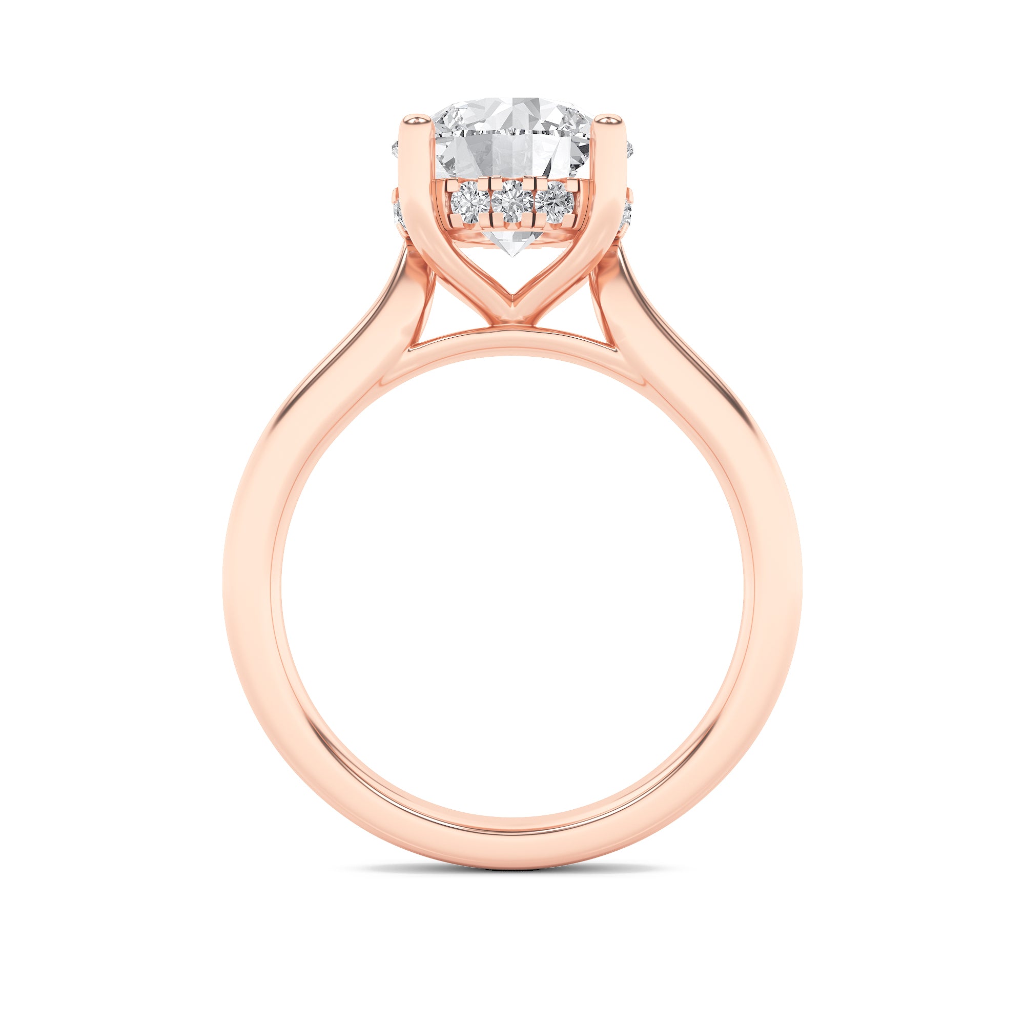1CTW Round Shaped Lab Grown Diamond (F/VS) Hidden Halo Cathedral Shank Engagement Ring in 14K Gold