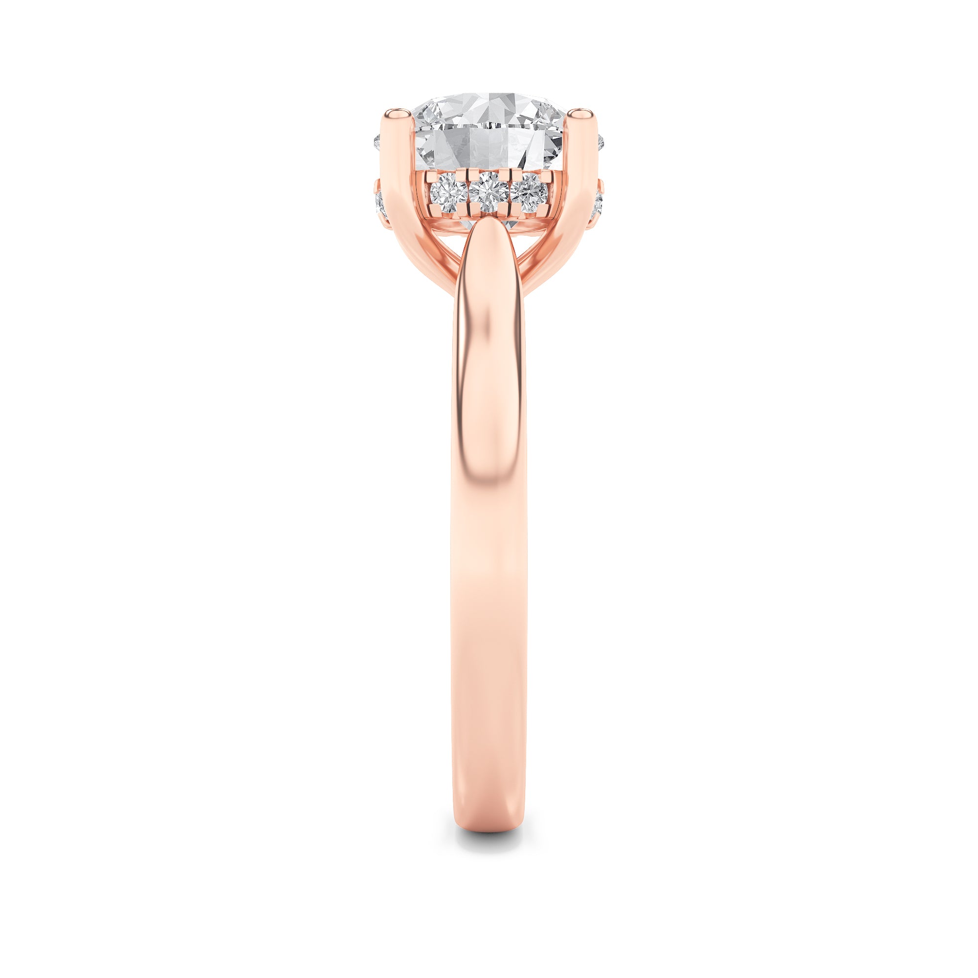 1CTW Round Shaped Lab Grown Diamond (F/VS) Hidden Halo Cathedral Shank Engagement Ring in 14K Gold