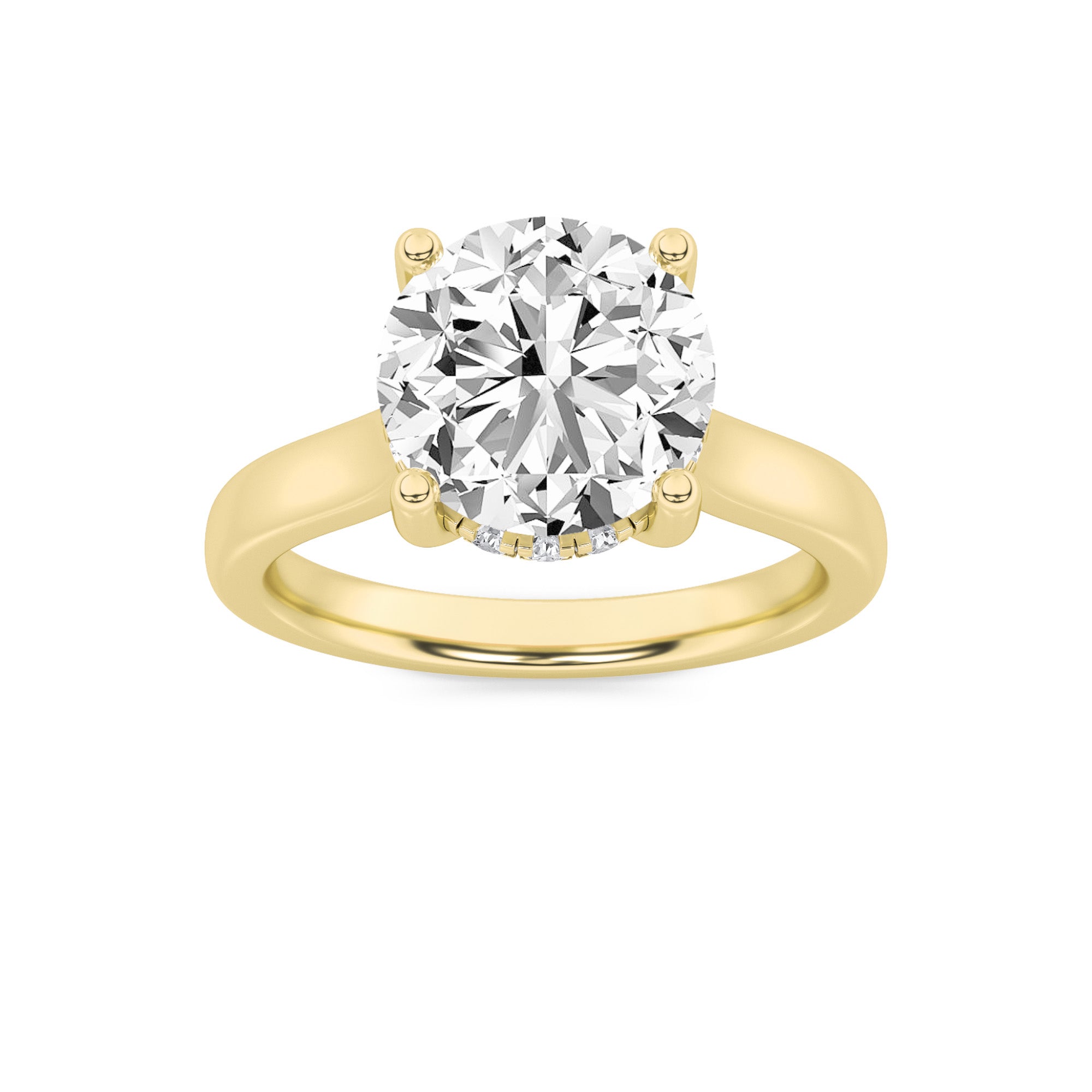 1.5CTW Round Shaped Lab Grown Diamond (F/VS) Hidden Halo Cathedral Shank Engagement Ring in 14K Gold