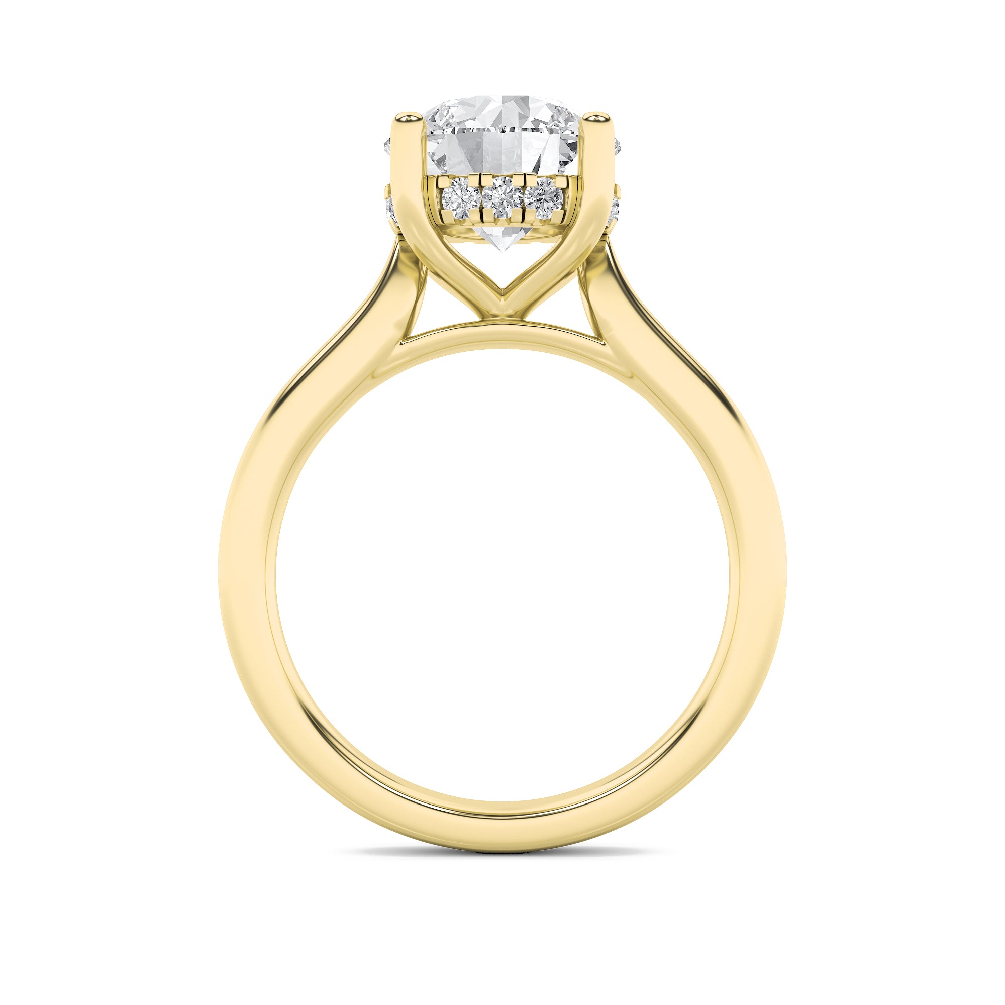 1.5CTW Round Shaped Lab Grown Diamond (F/VS) Hidden Halo Cathedral Shank Engagement Ring in 14K Gold