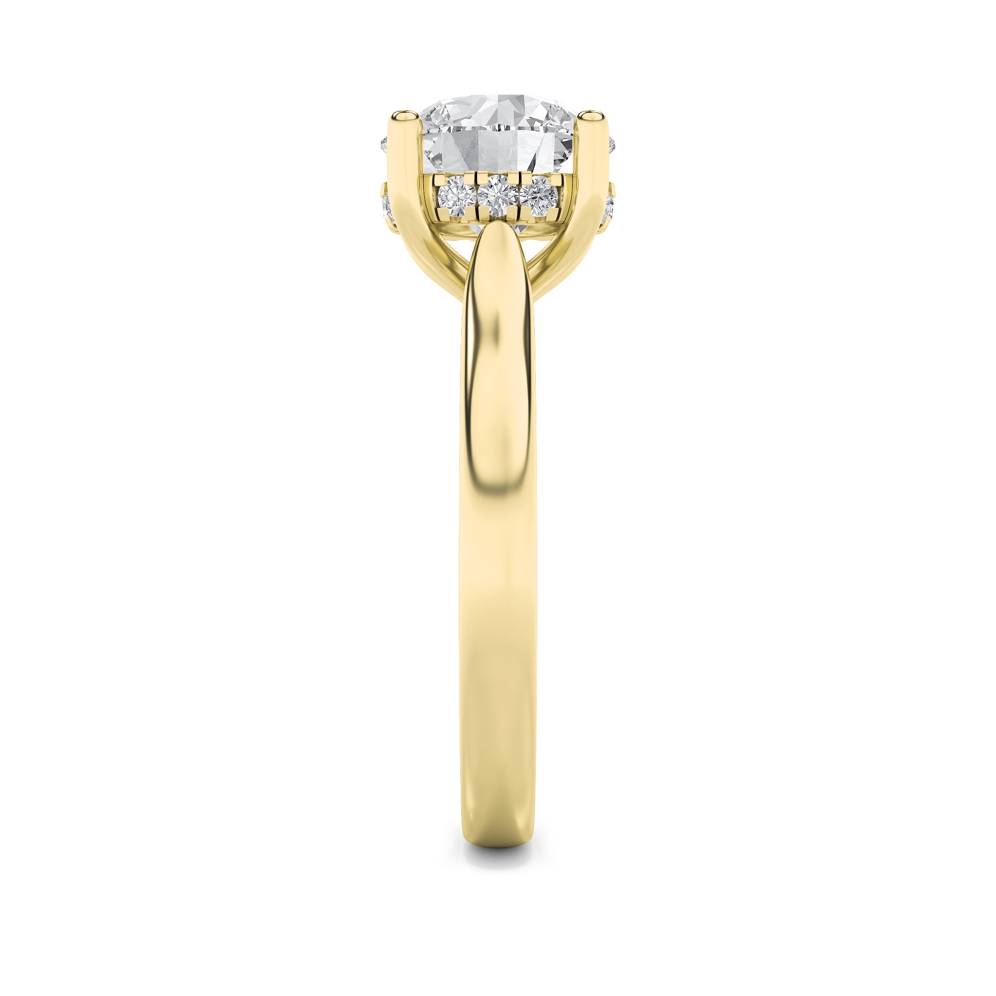 1.5CTW Round Shaped Lab Grown Diamond (F/VS) Hidden Halo Cathedral Shank Engagement Ring in 14K Gold