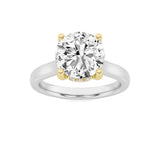 3CTW Round Shaped Lab Grown Diamond (F/VS) Hidden Halo Cathedral Shank Engagement Ring in 14K Gold
