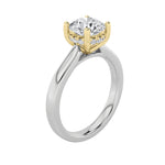3CTW Round Shaped Lab Grown Diamond (F/VS) Hidden Halo Cathedral Shank Engagement Ring in 14K Gold