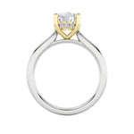 3CTW Round Shaped Lab Grown Diamond (F/VS) Hidden Halo Cathedral Shank Engagement Ring in 14K Gold