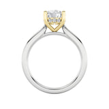 3CTW Round Shaped Lab Grown Diamond (F/VS) Hidden Halo Cathedral Shank Engagement Ring in 14K Gold