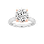 3CTW Round Shaped Lab Grown Diamond (F/VVS) Hidden Halo Cathedral Shank Engagement Ring in 14K Gold