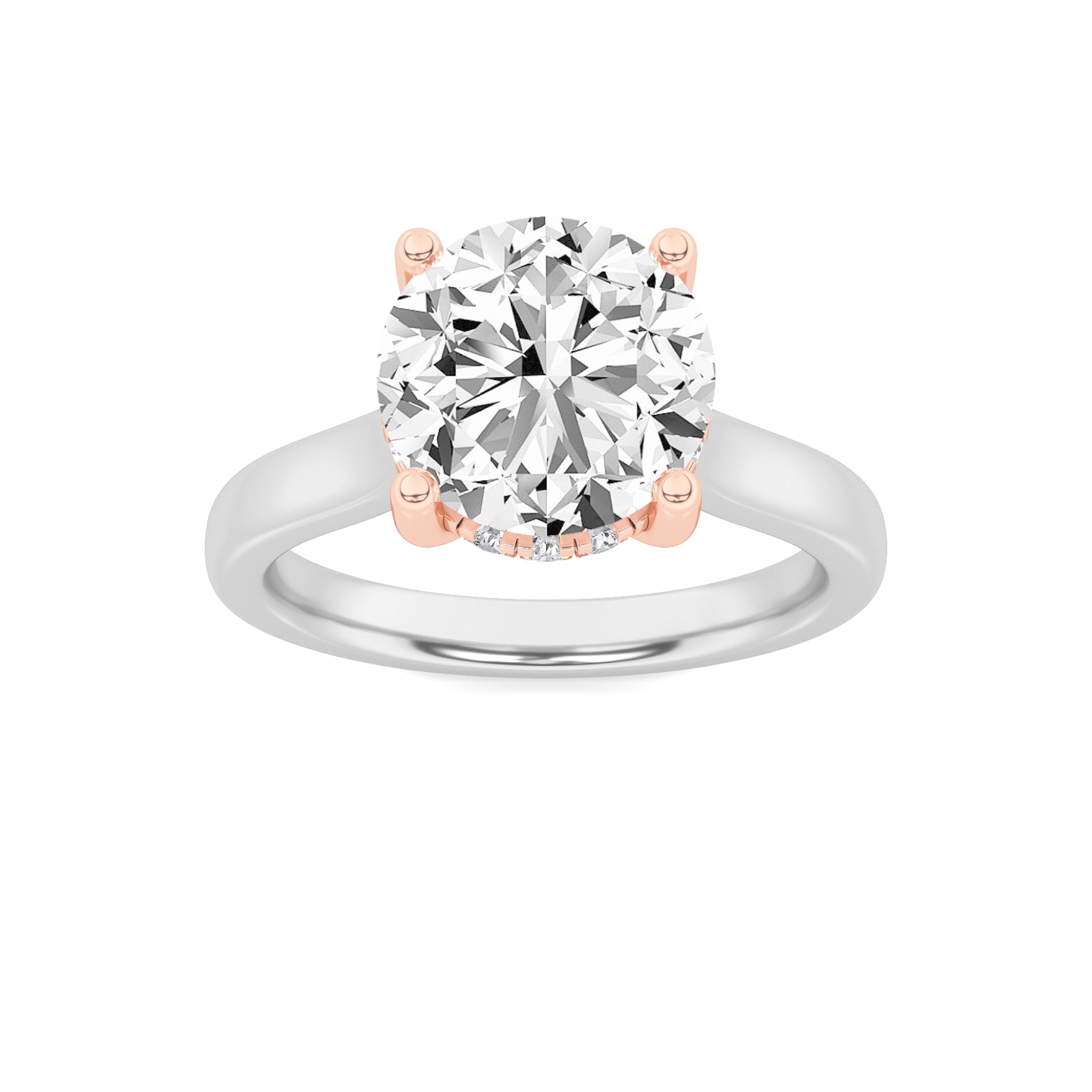 3CTW Round Shaped Lab Grown Diamond (F/VVS) Hidden Halo Cathedral Shank Engagement Ring in 14K Gold