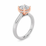 3CTW Round Shaped Lab Grown Diamond (F/VVS) Hidden Halo Cathedral Shank Engagement Ring in 14K Gold