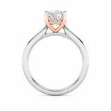 3CTW Round Shaped Lab Grown Diamond (F/VVS) Hidden Halo Cathedral Shank Engagement Ring in 14K Gold