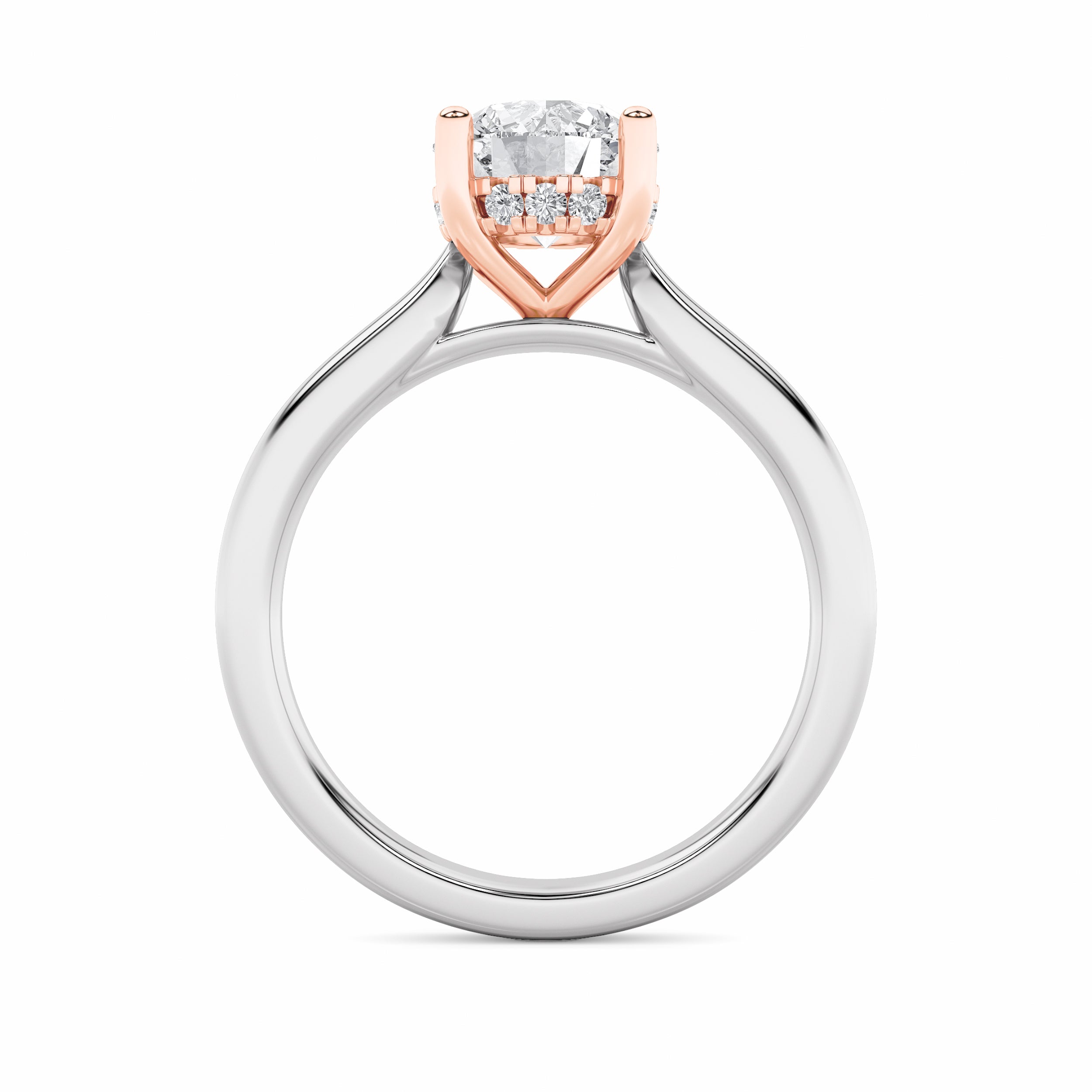 3CTW Round Shaped Lab Grown Diamond (F/VVS) Hidden Halo Cathedral Shank Engagement Ring in 14K Gold