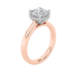 3CTW Round Shaped Lab Grown Diamond (F/VS) Hidden Halo Cathedral Shank Engagement Ring in 14K Gold
