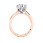 3CTW Round Shaped Lab Grown Diamond (F/VS) Hidden Halo Cathedral Shank Engagement Ring in 14K Gold