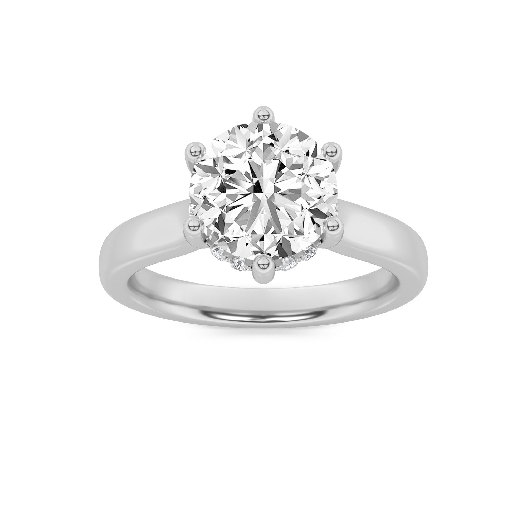 1CTW Round Shaped Lab Grown Diamond (F/VS) Hidden Halo Cathedral Shank Engagement Ring in 14K Gold